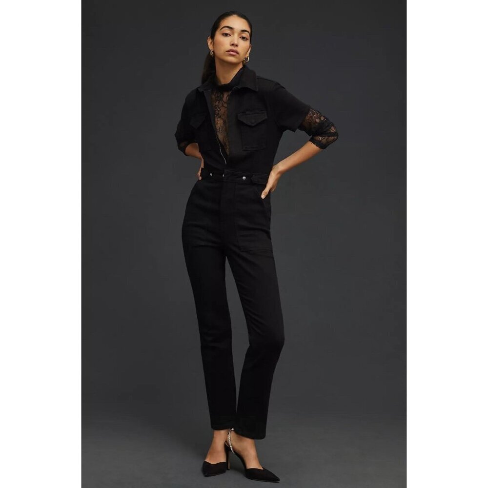 GOOD AMERICAN Fit For Success Women's Stretch Denim Jumpsuit Size 7 Short Sleeve